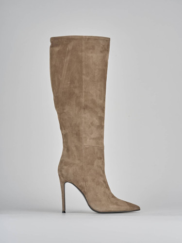 High heel boots heel 10 cm beige suede