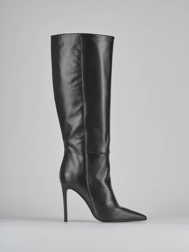 Botas de tacón alto tacón 10 cm negro cuero