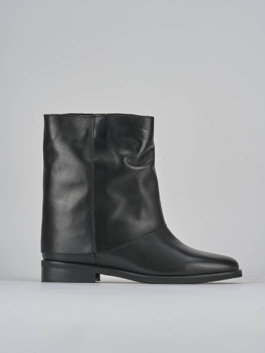 Botines de tacón bajo tacón 2 cm negro cuero