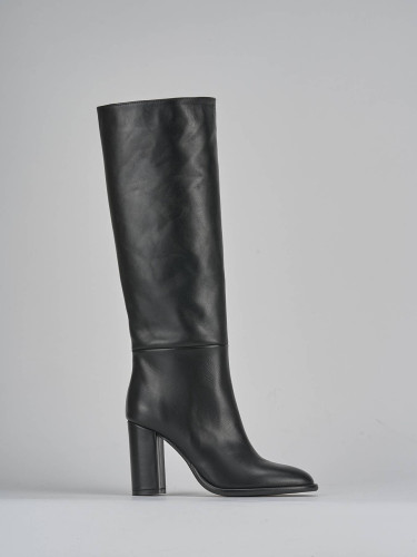 Botas de tacón alto tacón 9 cm negro cuero