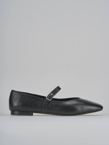 Flat shoes heel 1 cm black leather