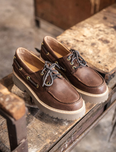 Zapatos de cordones tacón 3 cm marrón oscuro cuero