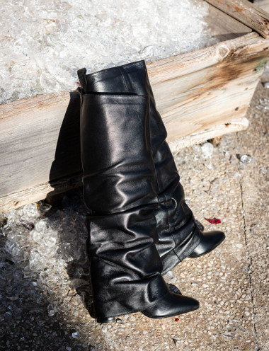 High heel boots heel 7 cm black leather