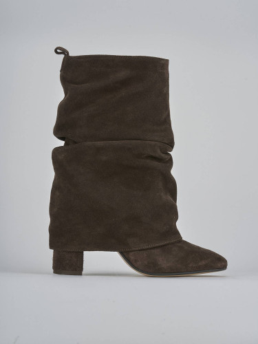 Botines de tacón alto tacón 7 cm marrón oscuro ante