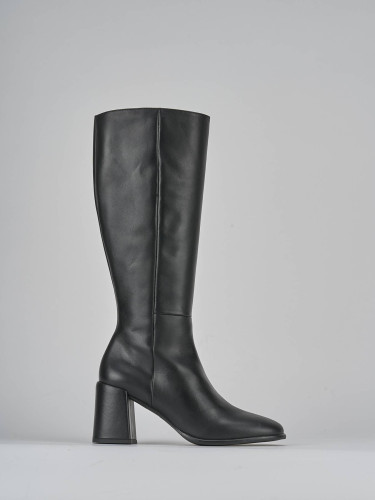 Botas de tacón alto tacón 7 cm negro cuero