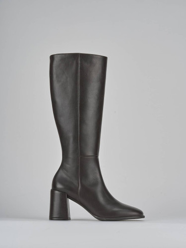 High heel boots heel 7 cm dark brown leather