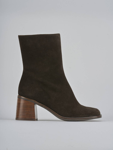 High heel ankle boots heel 5 cm dark brown suede