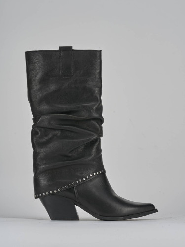 High heel boots heel 8 cm black leather