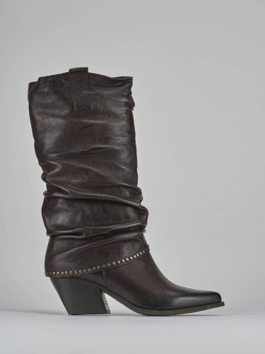 High heel boots heel 8 cm dark brown leather