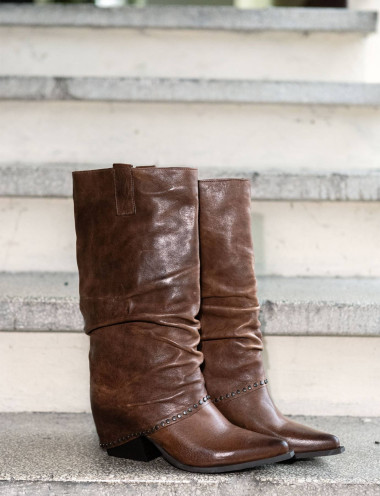 Botas de tacón alto tacón 8 cm marrón cuero