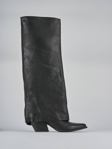 High heel boots heel 6 cm black leather