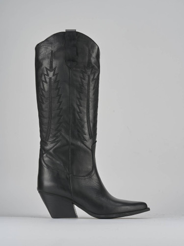 High heel boots heel 7 cm black leather