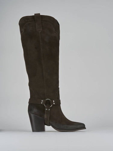 High heel boots heel 7 cm dark brown suede