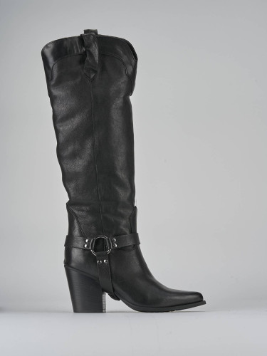 High heel boots heel 7 cm black leather