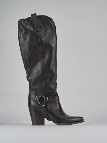 Botas de tacón alto tacón 7 cm marrón oscuro cuero