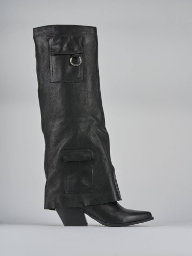 Botas de tacón alto tacón 7 cm negro cuero