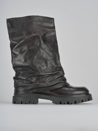 Botines de tacón bajo tacón 3 cm marrón oscuro cuero