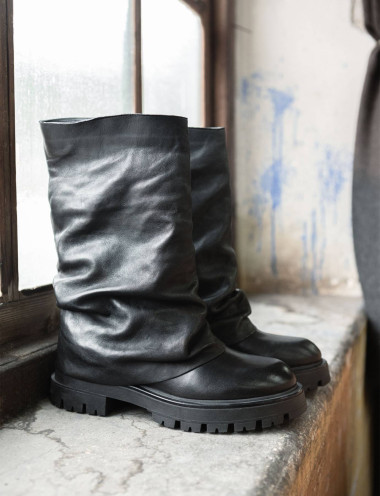 Botines de tacón bajo tacón 3 cm negro cuero