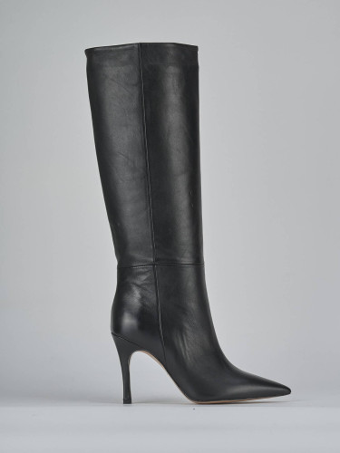 Botas de tacón alto tacón 9 cm negro cuero