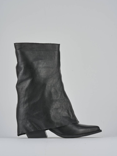 Botas de tacón alto tacón 7 cm negro cuero