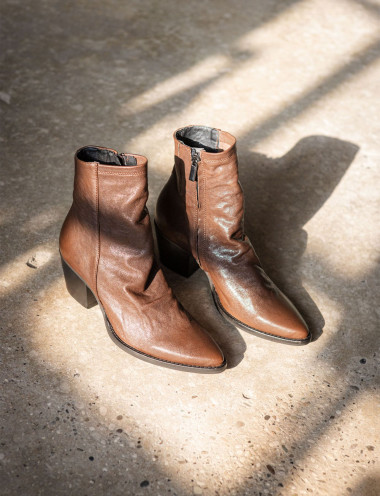 Botines de tacón alto tacón 7 cm marrón oscuro cuero
