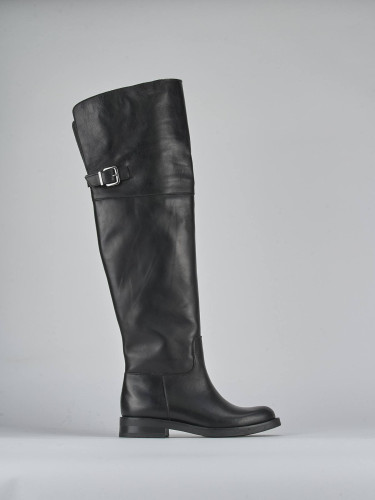 Botas de tacón bajo tacón 1 cm negro cuero