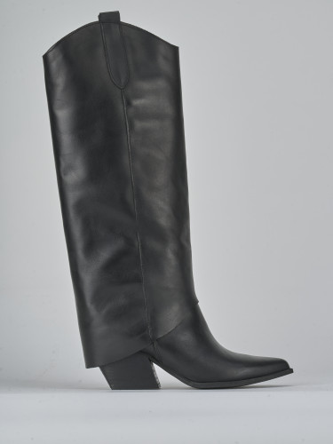 High heel boots heel 7 cm black leather