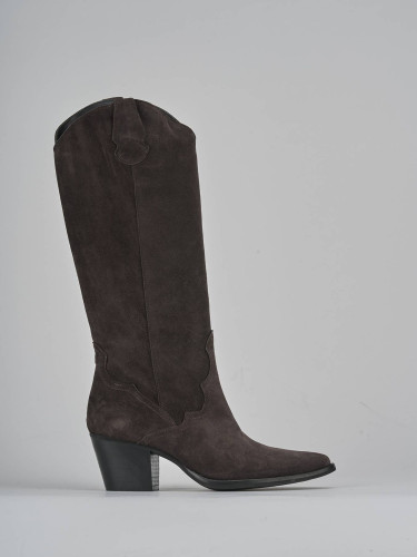 Botas de tacón alto tacón 7 cm marrón oscuro ante