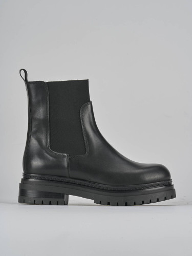 Botines de tacón bajo tacón 2 cm negro cuero