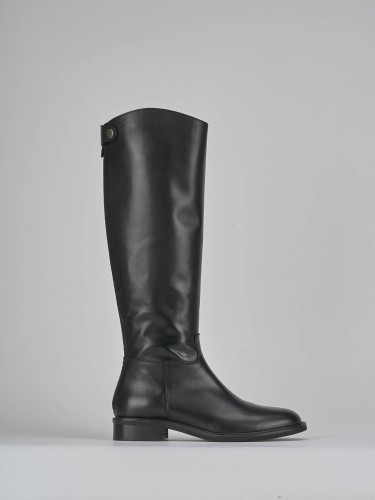 Botas de tacón bajo tacón 3 cm negro cuero