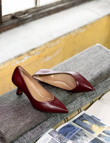 Zapatos de salón tacón 5 cm burdeos cuero