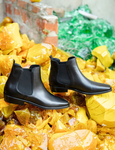 Botines de tacón bajo tacón 2 cm negro cuero