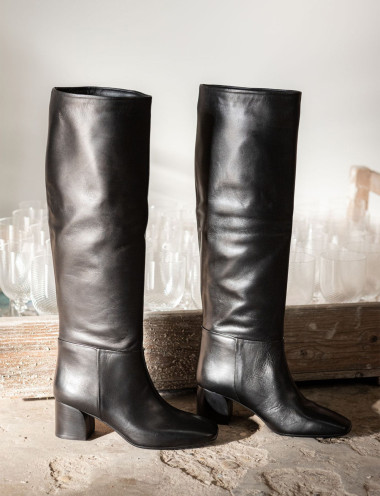 High heel boots heel 6 cm black leather
