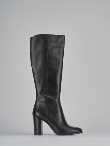 Botas de tacón alto tacón 8 cm negro cuero