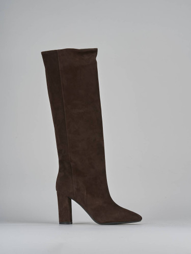 Botas de tacón alto tacón 9 cm marrón oscuro ante