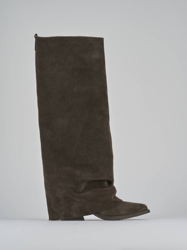 Botas de tacón alto tacón 7 cm marrón oscuro ante
