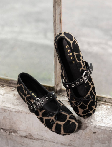 Bailarinas tacón 1 cm estampado jirafa cuero de vaca con pelo