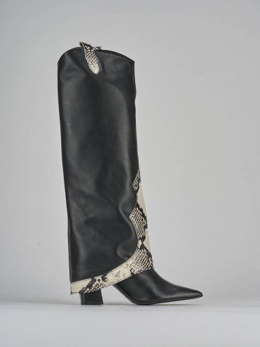 Botas de tacón alto tacón 8 cm negro cuero