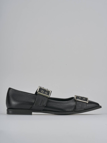 Flat shoes heel 1 cm black leather