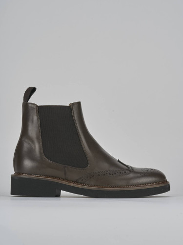 Botines de tacón bajo tacón 2 cm marrón oscuro cuero