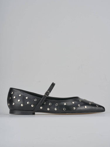 Flat shoes heel 1 cm black leather