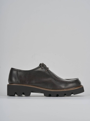 Zapatos de cordones tacón 1 cm marrón oscuro cuero