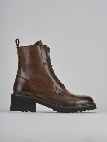 Combat boots heel 5 cm brown leather