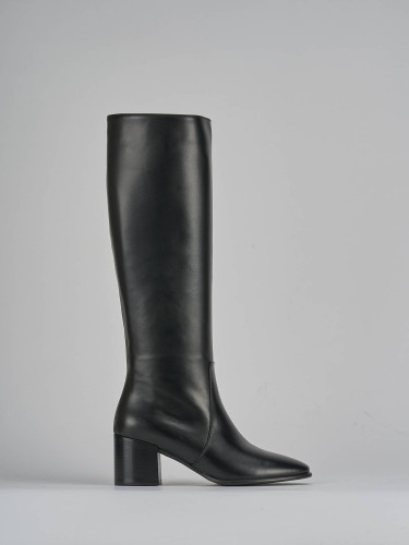 High heel boots heel 6 cm black leather