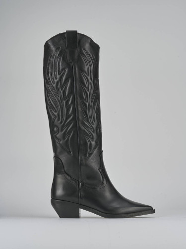 Botas de tacón alto tacón 7 cm negro cuero