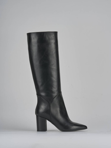 Botas de tacón alto tacón 6 cm negro cuero