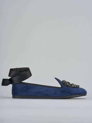 Flat shoes heel 1 cm blu velvet