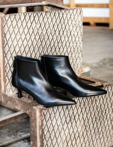 Botines de tacón alto tacón 5 cm negro cuero