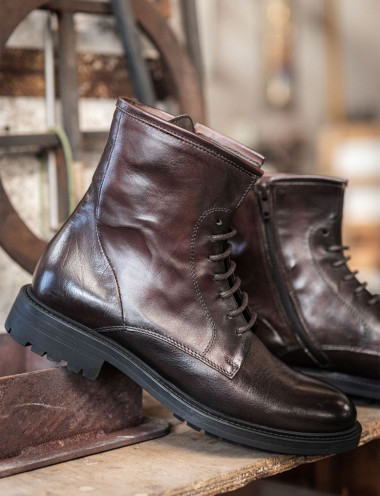 Combat boots heel 2 cm dark brown leather