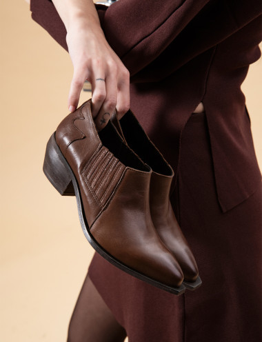 Botines de tacón alto tacón 5 cm beis cuero